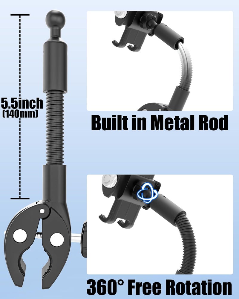 Charchendo Gooseneck Exercise Bike & Spin Bike Phone Holder [Anti-Drop Design], Secure Non-Slip Handlebar Mount Clamp, Fit 17 16 15 14 13 12 Pro Plus Max Mini and 4-7" Phones with Thick Cases - Image 3